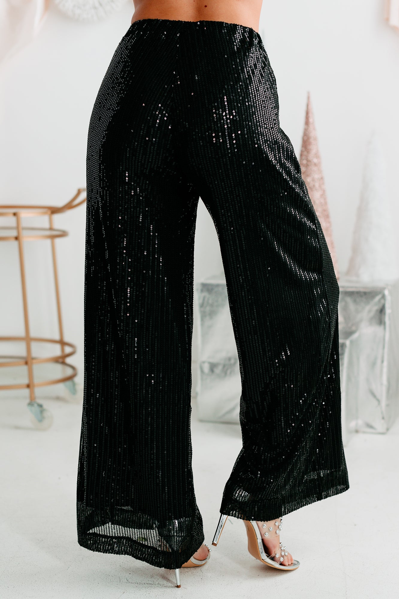 SOLILOQUY Womens Glitter Sequin Pants High Waisted Sparkle Wide Leg Pants  Shiny Long Loose Pants Bling Party Clubwear (23-Deep Black, S) at Amazon  Women's Clothing store